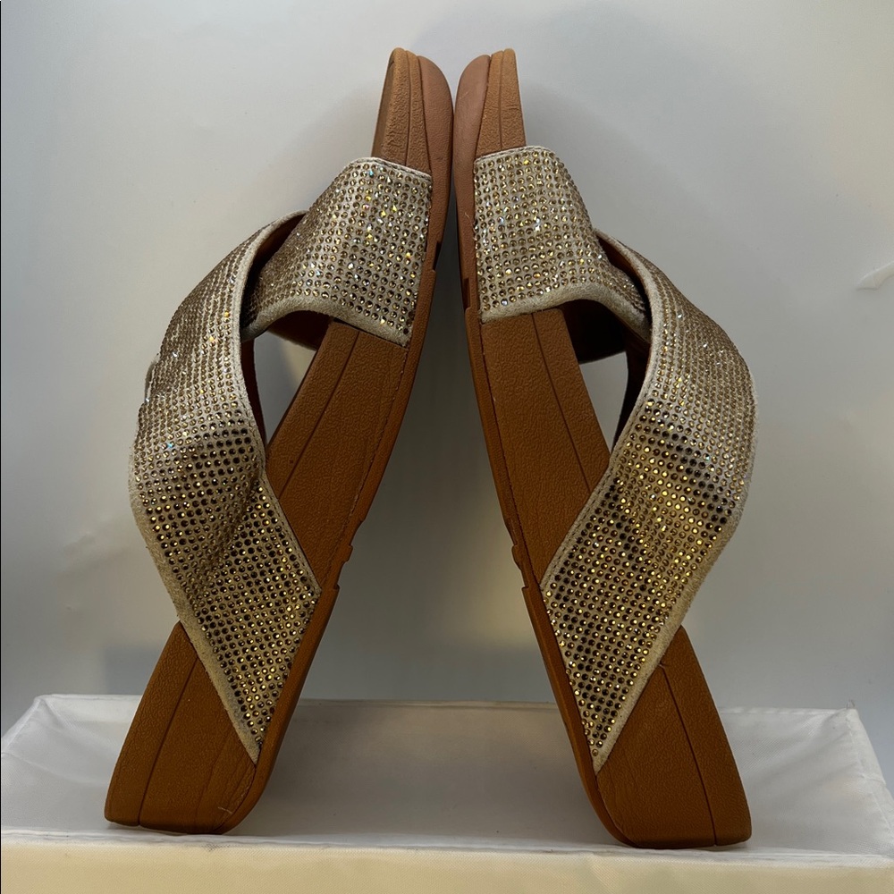 Fitflop Gold Rhinestones Crisscross Sandals-Size 9-Comfy-Slip on-Casual - Picture 11 of 16